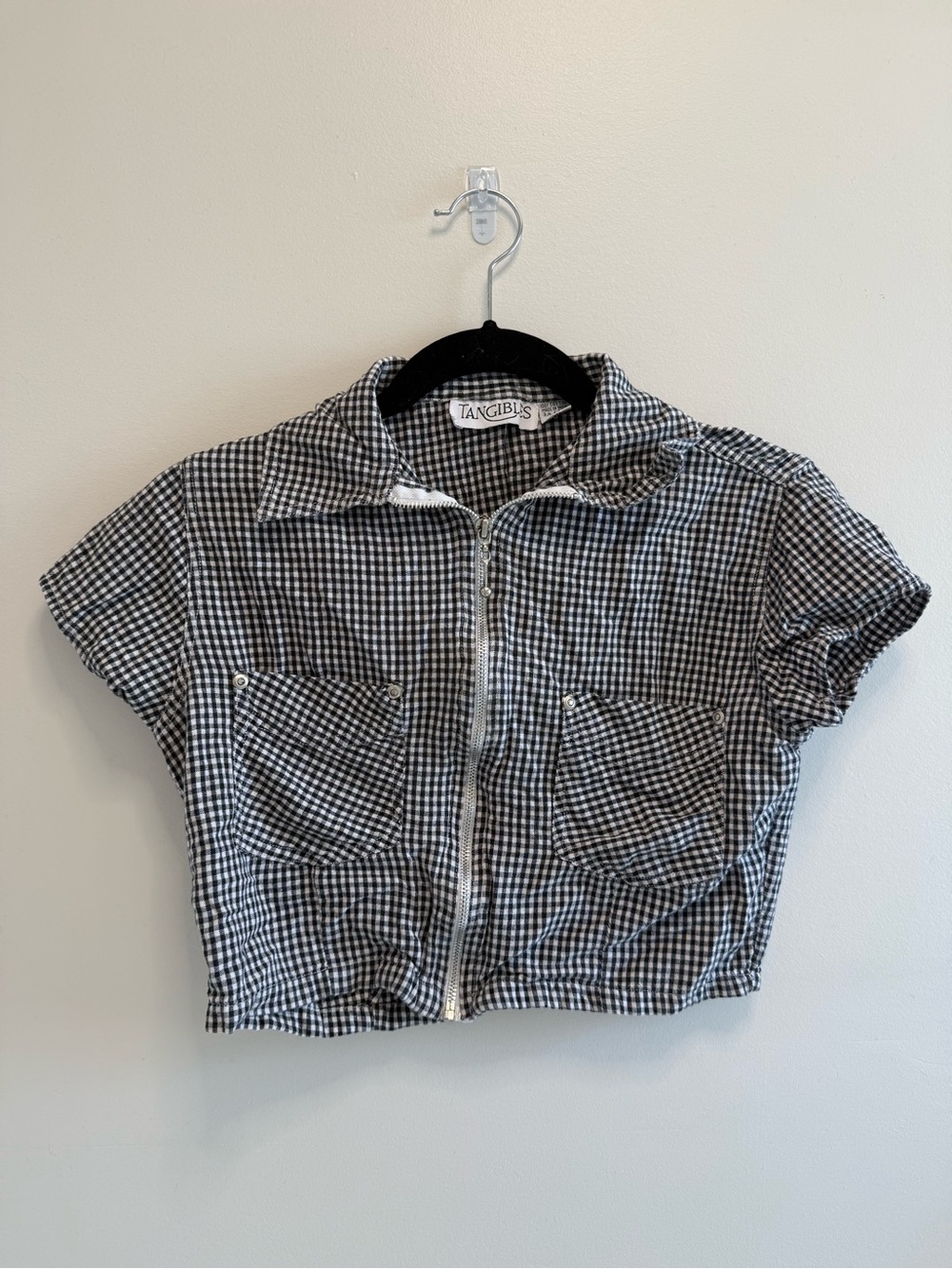 Tangibles Black & White Gingham Zip-Front Crop Top
